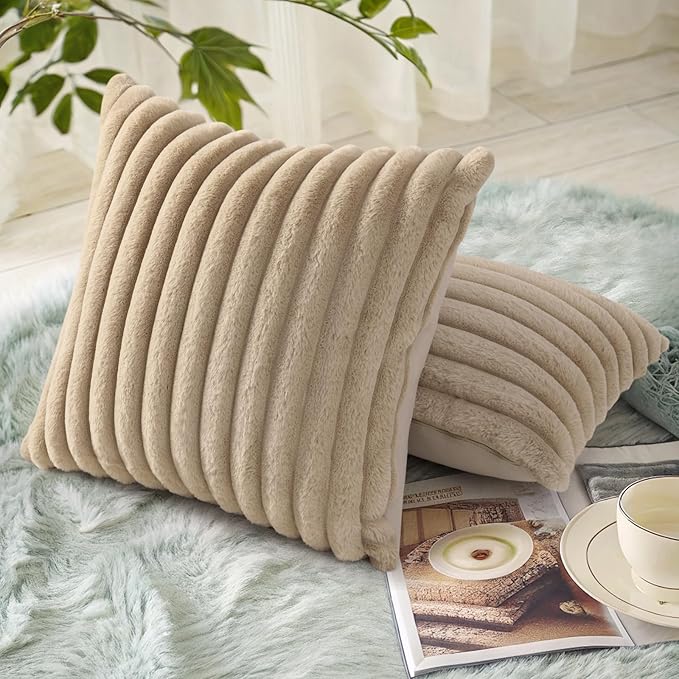 decorUhome Cozy Faux Fur Throw Pillow Covers 26x26 Set of 2 Decorative Soft - Image 2