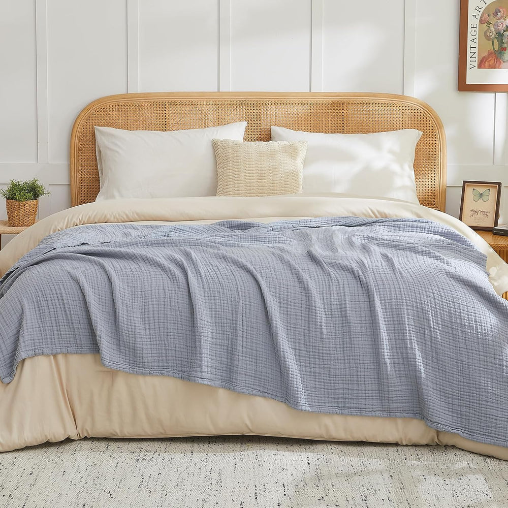 EMME Muslin Blankets Adults Large Throw Blanket Couch Dusty Blue 50" x 7...