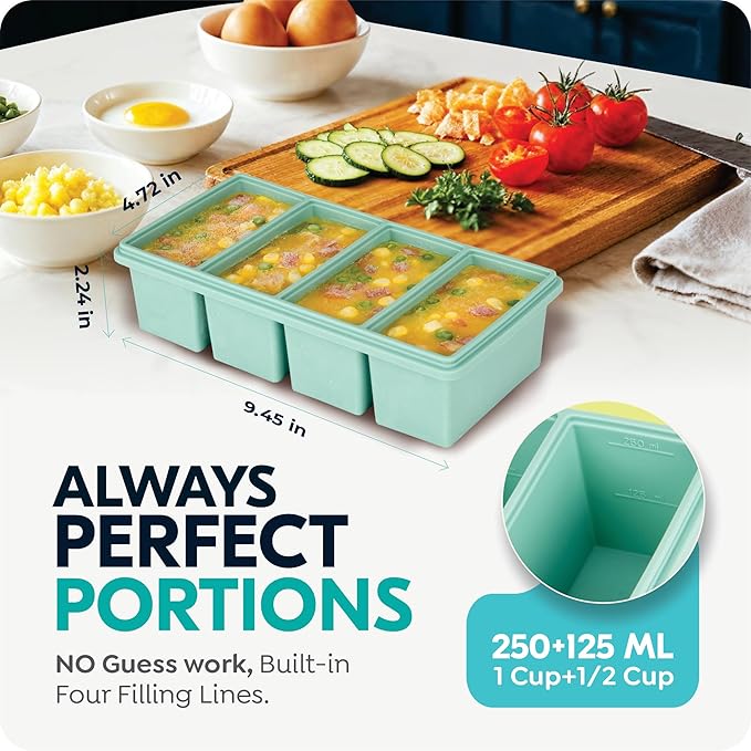 Silicone Freezer Trays with Lids, 1-Cup Soup Container Style Ice Cube Trays - Image 2