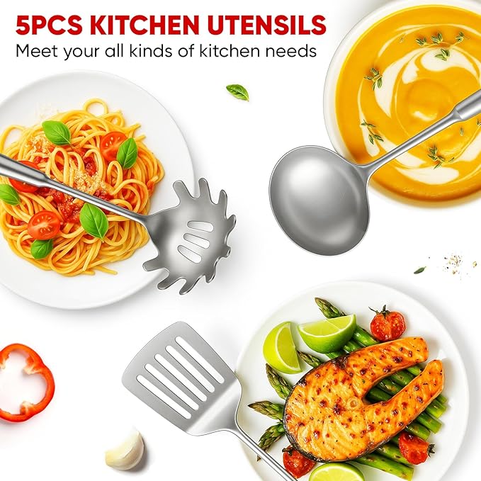 5 Pcs Newness Cooking Utensils Set, 304 Stainless Steel Kitchen Utensils Set - Image 8