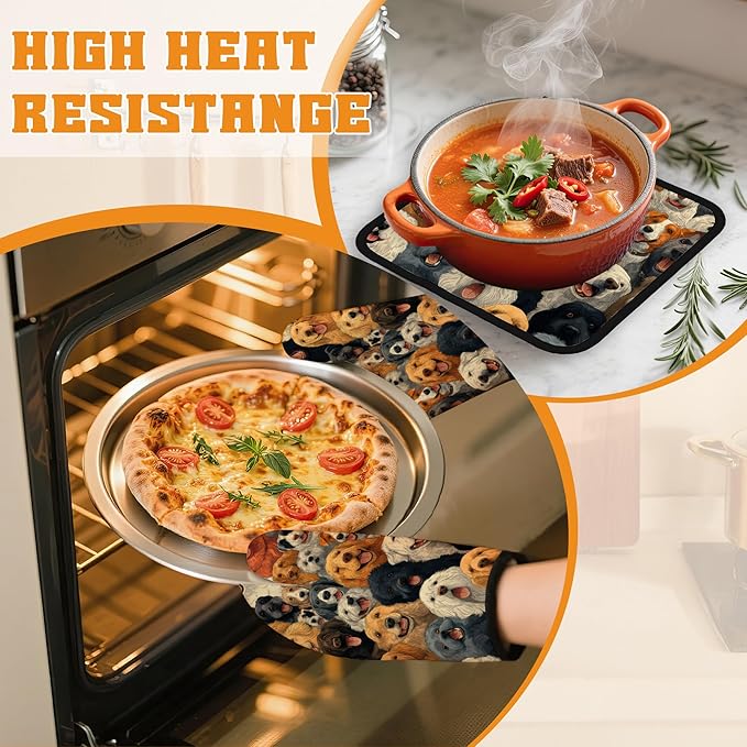 Funny Cute Dog Oven Mitts and Pot Holders Set, Kitchen Decor Heat Resistant Non - Image 6