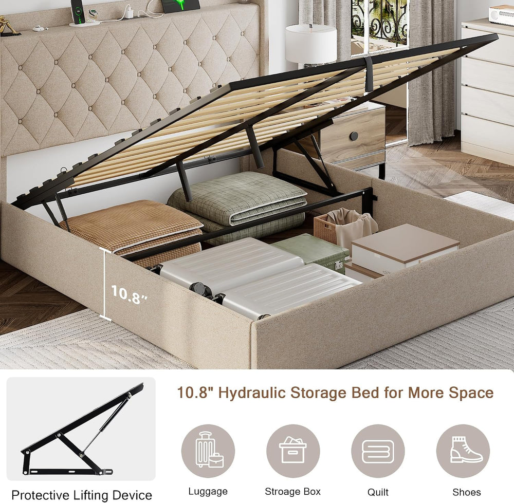 Einhomn Full Lift Up Storage Bed Frame with Charging Station, Upholstered Bed...