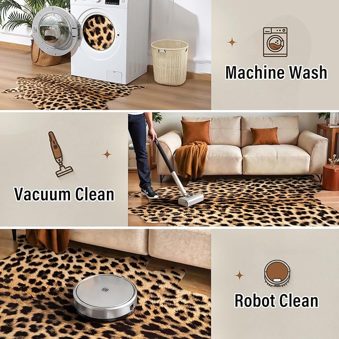 AROGAN Premium Leopard Print Rug 4.6x5.2 Feet, Machine Washable Faux Fur - Image 7