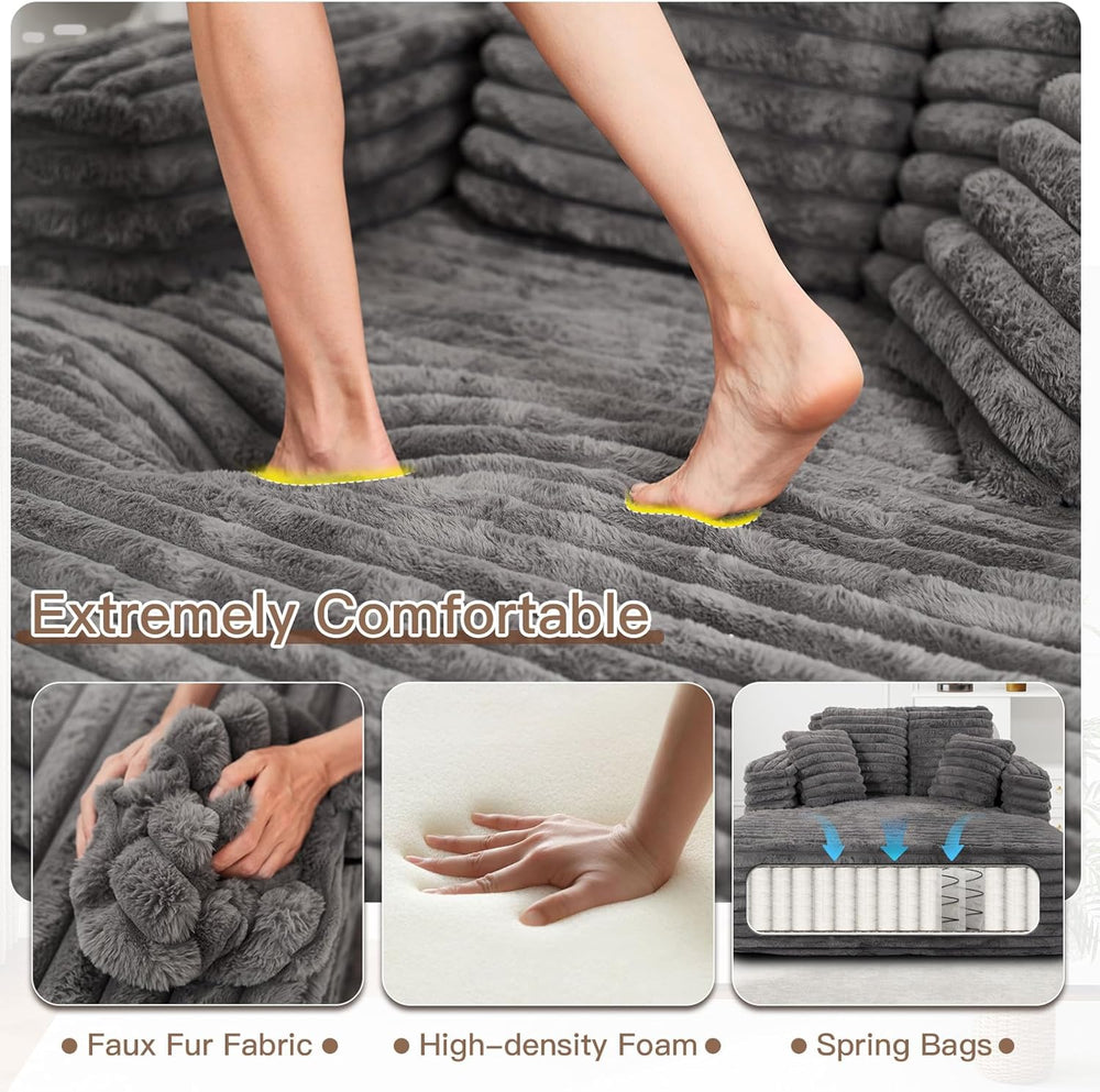 JEEOHEY 56" Oversized Chaise Lounge Chair Indoor,Plush Faux Fur Sleeper ...