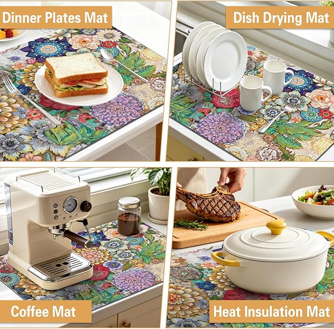 Kitchen Countertop Dish Drying Mat, Super Absorbent Coffee Bar Mat - Image 6