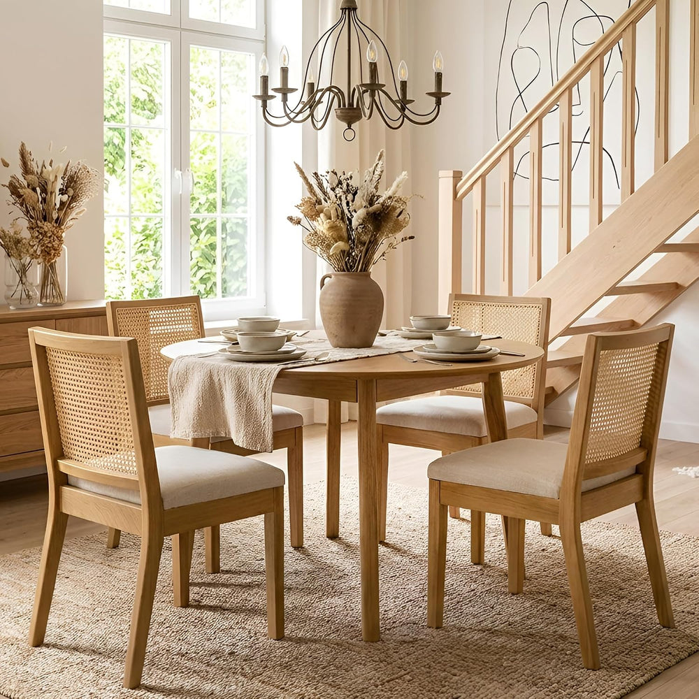 HNY Farmhouse Rattan Dining Chairs Set of 4, Mid Century Modern Kitchen &...