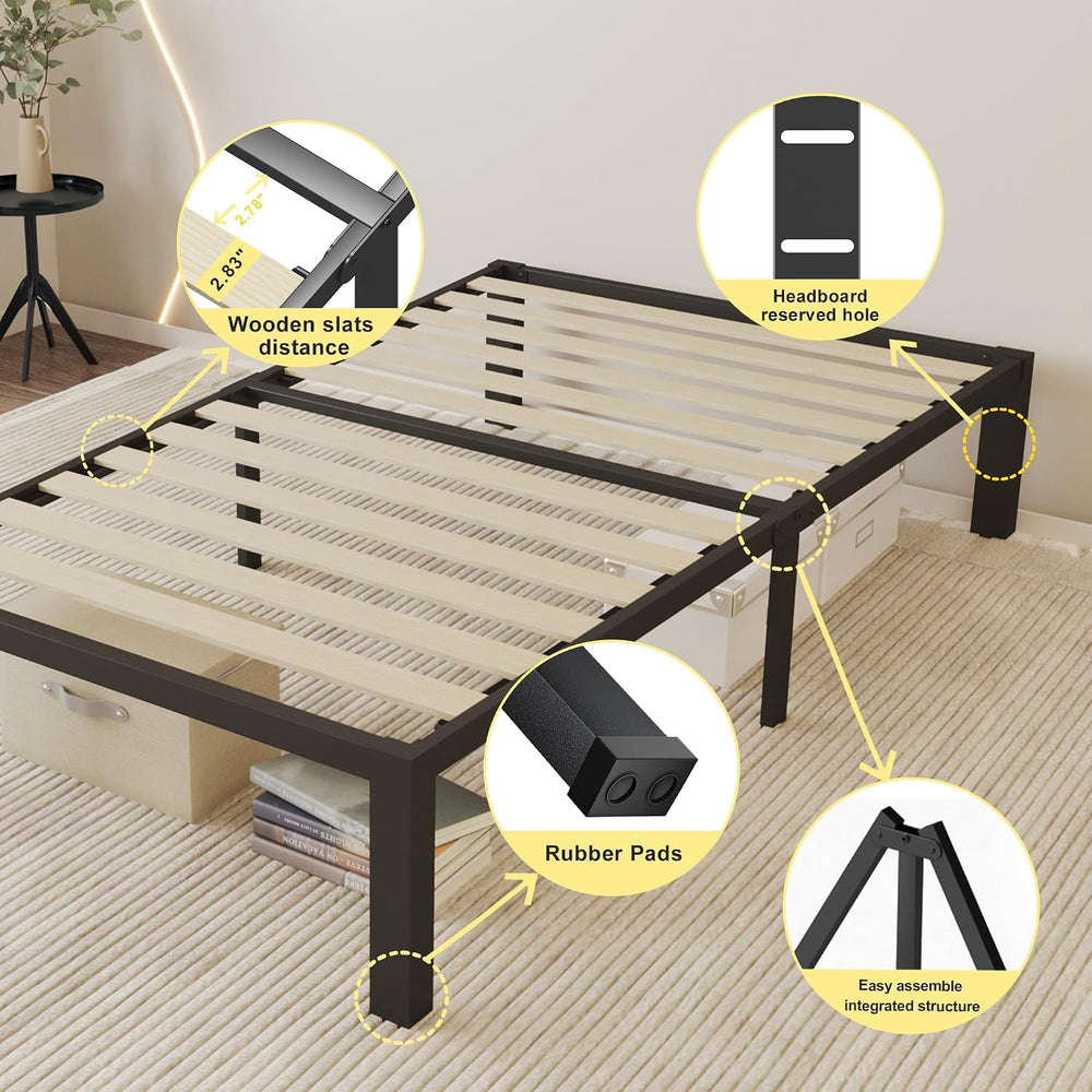ROIL 14 Inch Twin Size Bed Frame with Wood Slats & 4 Mattress Baffles
