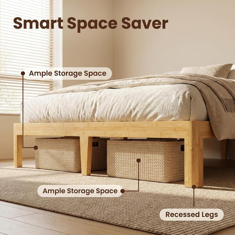 Askeld 12 inch Bamboo Solid Wood Full Bed Frame for Bedroom Apartment