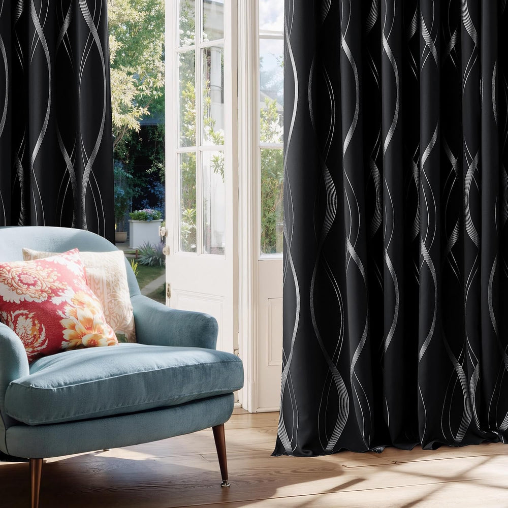 NICETOWN Black Out Grommet Pattern Curtain Panels 84 inches Long