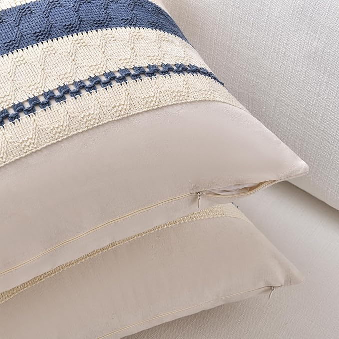 Fancy Homi Set of 1 Dusty Blue Vintage Decorative Throw Pillow Covers 16x16 Inch - Image 3