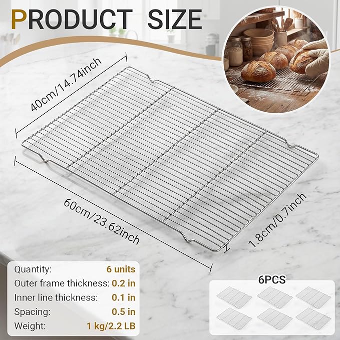 Lounsweer 6 Pcs Cooling Racks, 24L x 16W x 1H Stainless Steel Wire Rack - Image 2