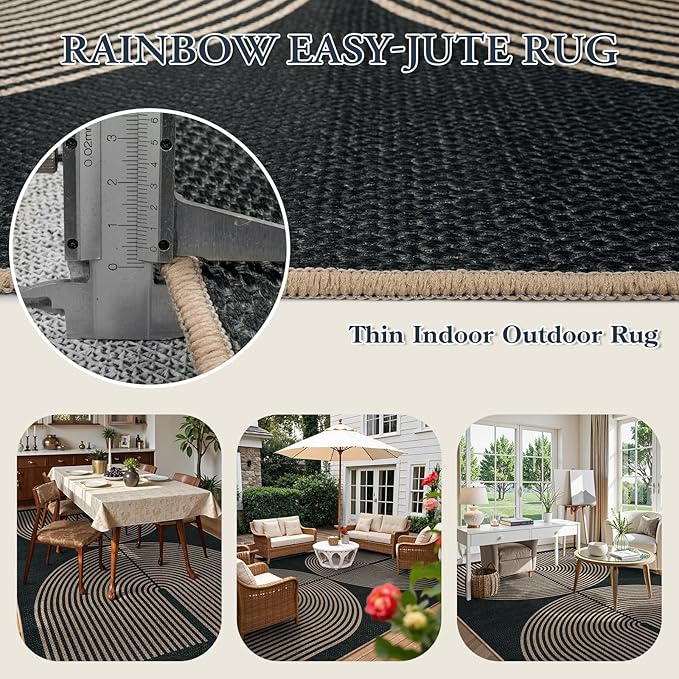 Lahome Enfys Rainbow Easy Jute Outdoor Carpet, Washable Rugs 9x12 - Image 3