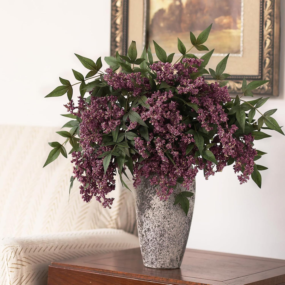 8 Pcs 36" Artificial Nandina Berry Stem, Fake Branches for Vase(Dusty Plum)