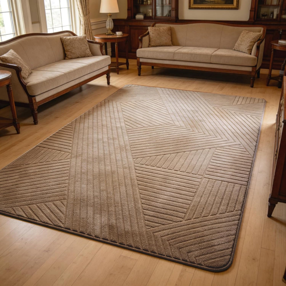 Brown 5x7 Geometric Rug for Living Room Bedroom, Washable
