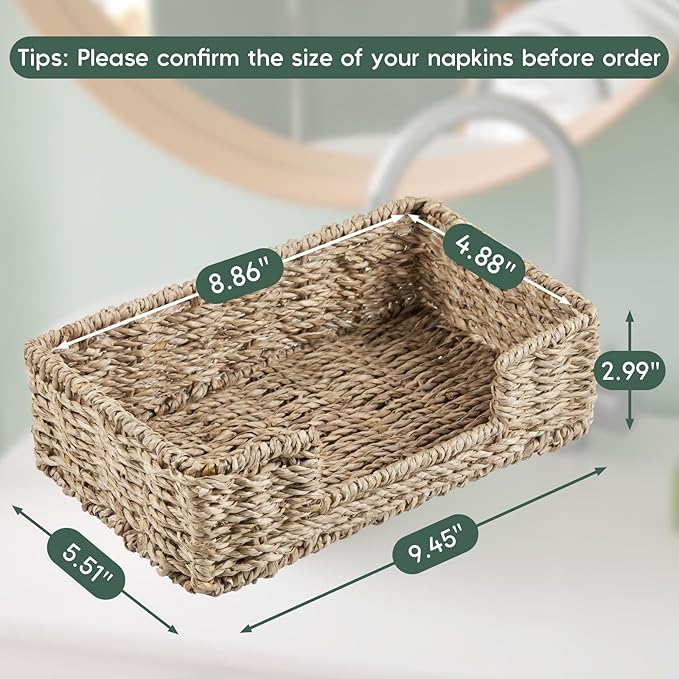 Napkin Holder for Bathroom, Woven Wicker Seagrass Guest Towel Holder Tray - Image 2