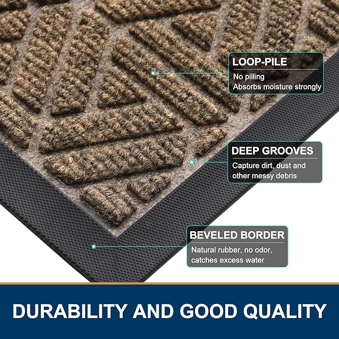 Smiry Front Door Mat Outside Entrance, Heavy Duty Sturdy Natural Rubber Doormat - Image 4