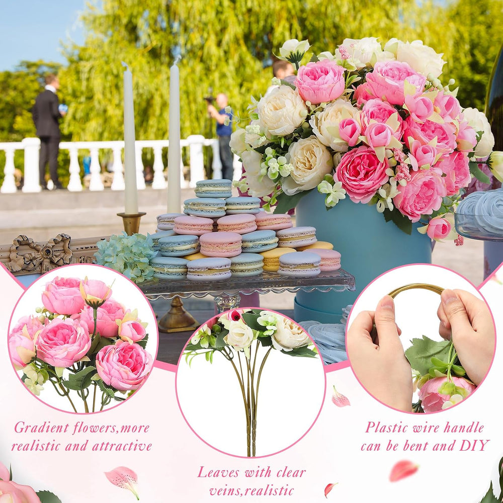 Geosar 8 Bundles Artificial Peonies Flowers,Pink, Champagne