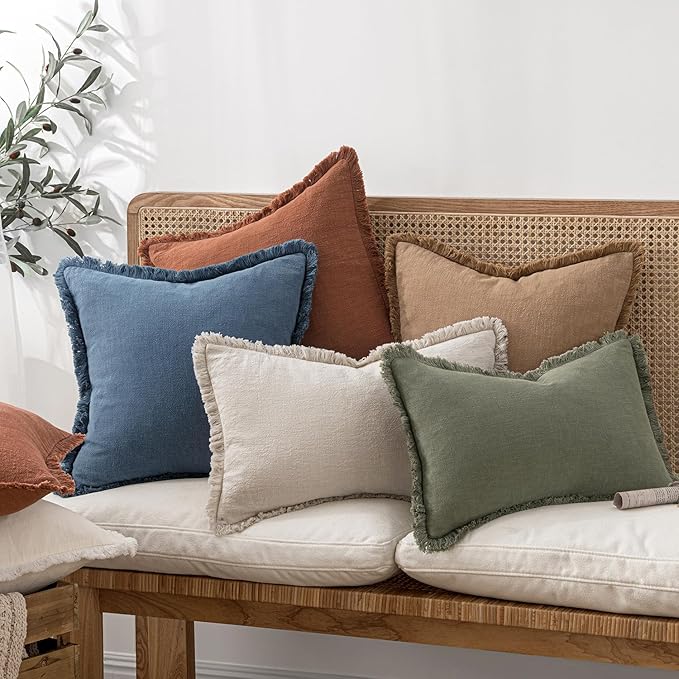 MIULEE Decorative Throw Pillow Covers Neutral Linen Fringe Throw Pillows Set of - Image 2