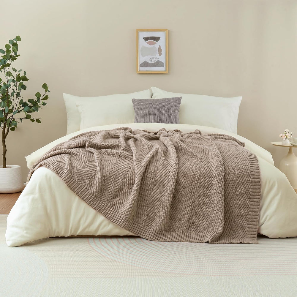 Knitted Throw Blanket for Couch, 50X60 Chevron Bed Knit Throws