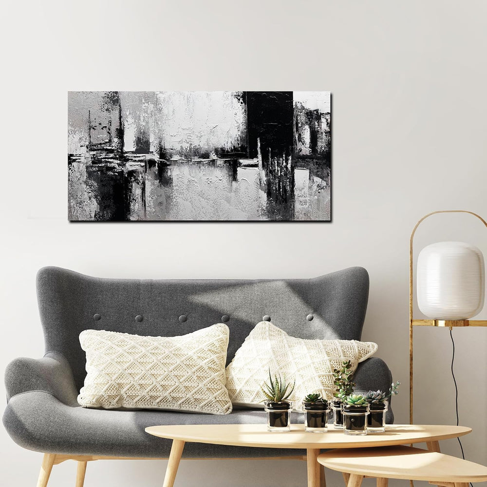 Trogonup Black and White Abstract Wall Art for Living Room Textured Canvas Pa...