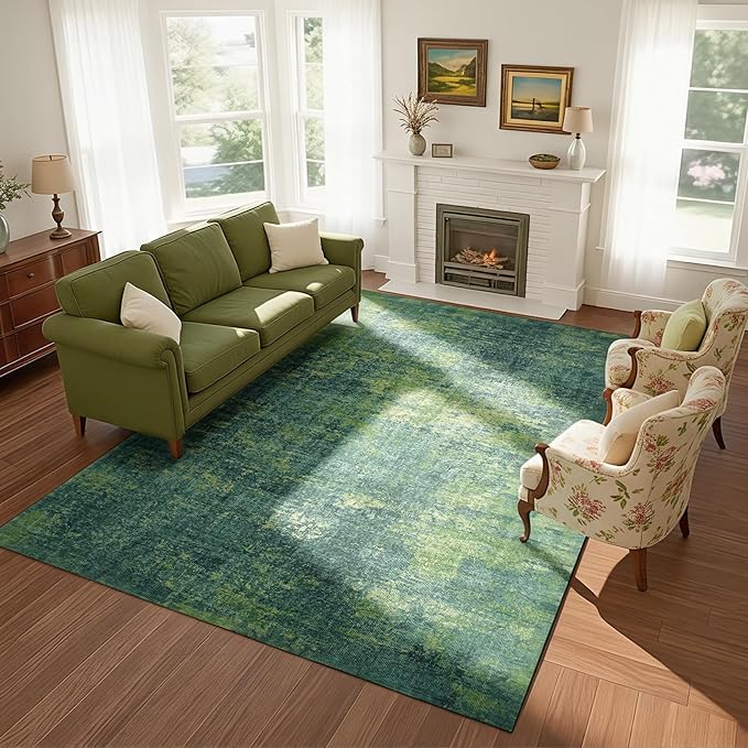 Washable Rugs 8x10 Area Rugs for Living Room-Green Modern Abstract Rugs for by Lbris
