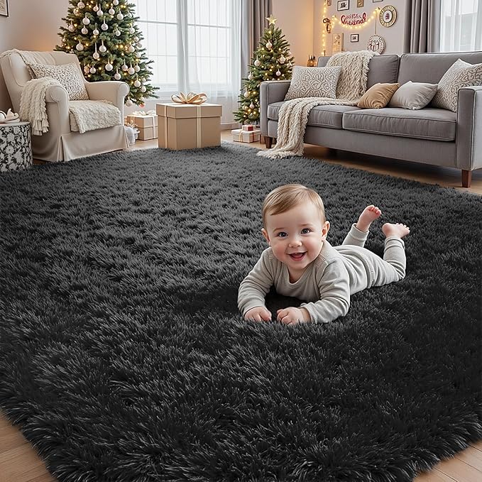 4x6 Area Rugs for Living Room Rug: Soft Fluffy Shag Black Rugs for Bedroom - Image 4
