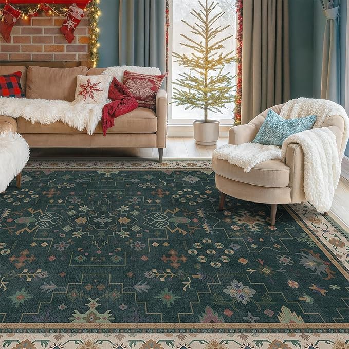 Hazo Haus Vintage Dark Green 6x9 Dining Room Rugs - Image 9