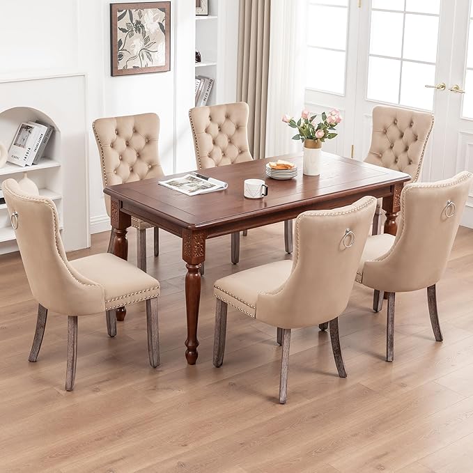 Mid Century Modern Dining Chair Set of 6 Velvet Upholstered Dining Accent Cha...