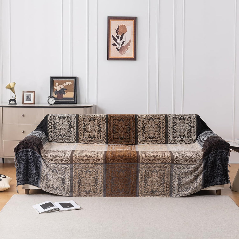 Boho Throw Blanket, Chenille Jacquard Tassels Throw Blankets for Bed Couch So...