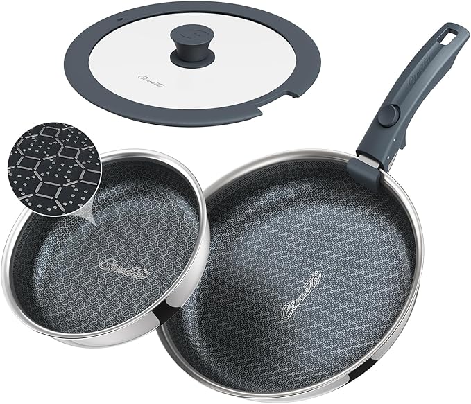 Ciwete Hybrid Non Stick Frying Pans Set 4-Piece, 8 & 9.5 Inch Tri-Ply Stainless by Ciwete