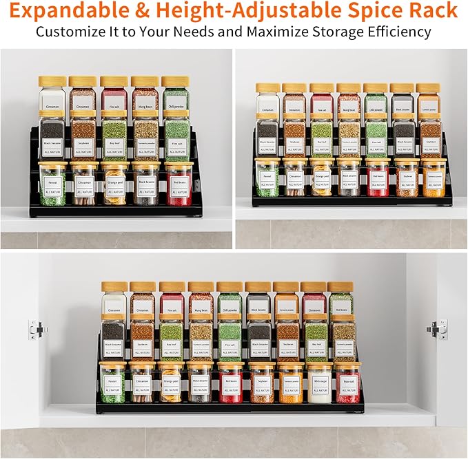 RCHYFEED Spice Rack Organizer for Cabinet, 3 Tier Spice Rack Expandable