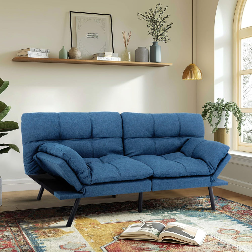 MUUEGM Convertible Memory Foam Sofa Bed with Adjustable Backrest & Armres...