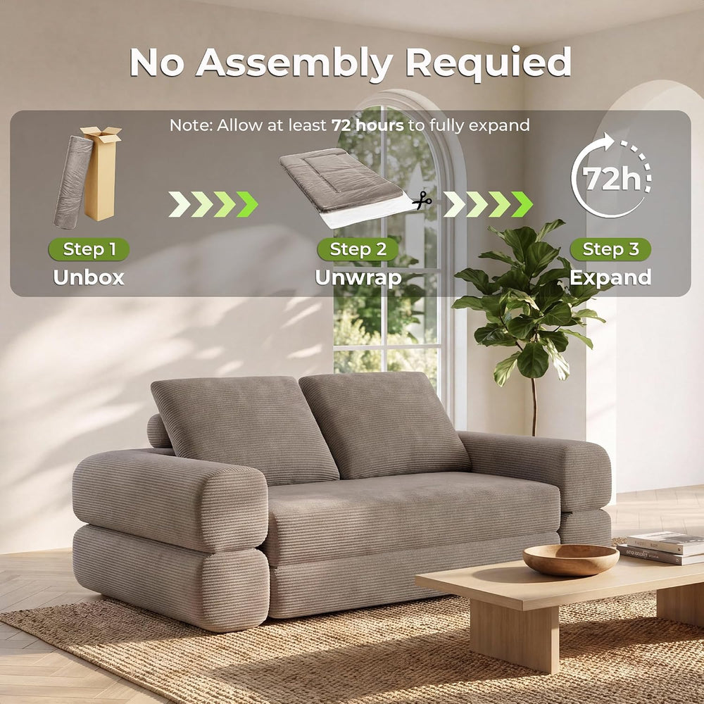 LIKIMIO FlipNest 3-in-1 Convertible Sleeper Sofa, Light Brown