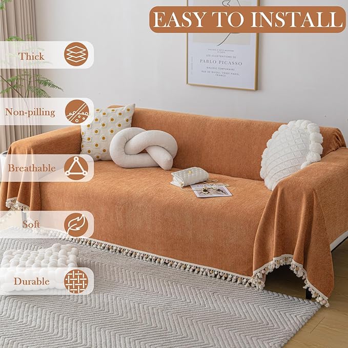 HANDONTIME Dark Orange Sofa Covers Couch Cover - Image 8