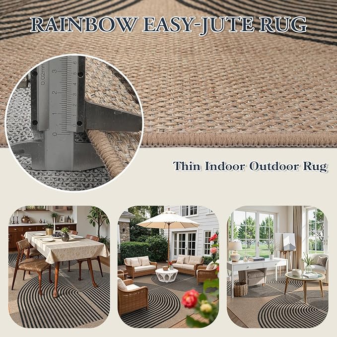 Lahome Enfys Modern Rainbow Easy Jute Carpet, 8x10 Living Room Rugs Indoor - Image 3