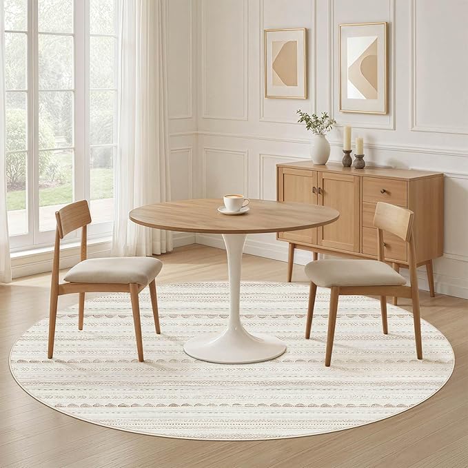 Nakagishi Round Rug Boho Area Rugs: 8x8 Washable Large Circle Neutral Soft - Image 4