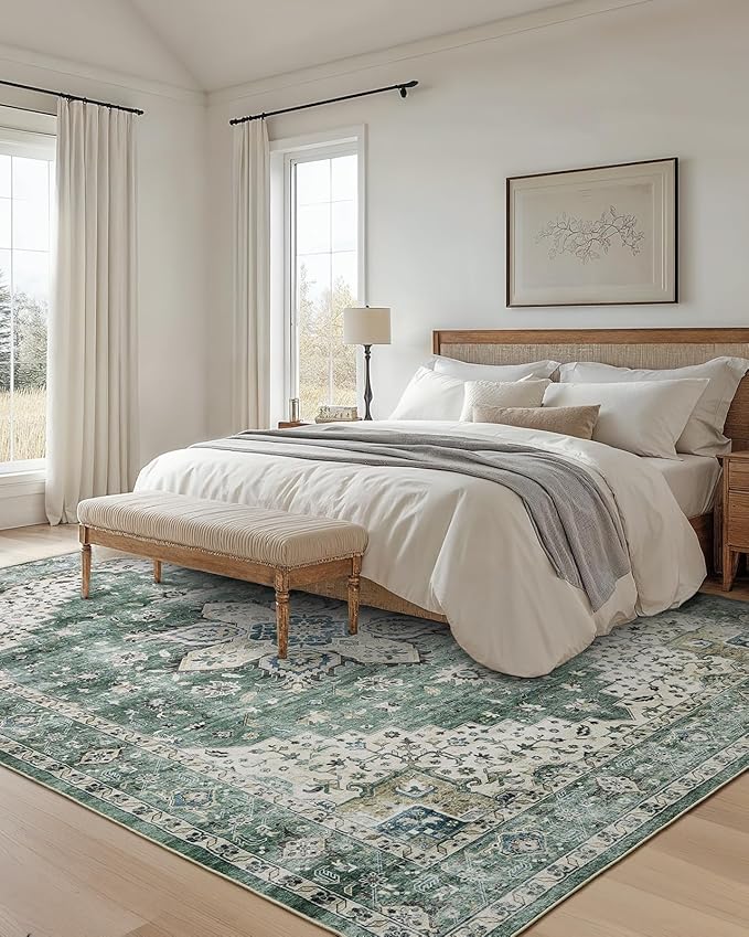 AMADA HOMEFURNISHING 8x10 Area Rug, Washable Low-Profile Large Area Rug - Image 3