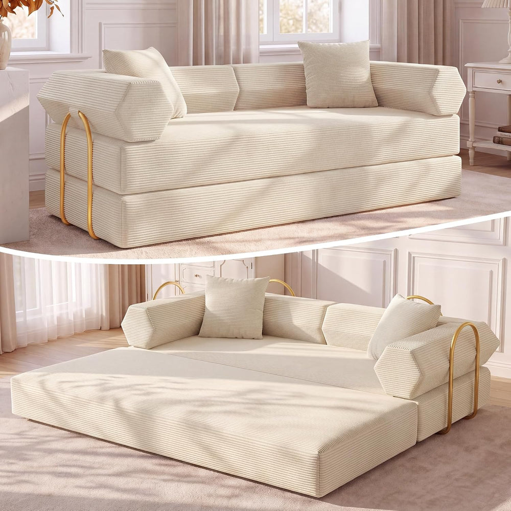 79" Convertible Futon Sofa Bed, Boneless Couch for Living Room | White