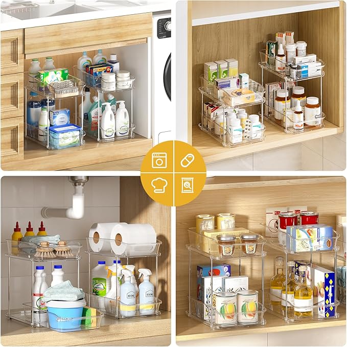 Delamu 2-Tier Under Sink Organizers and Storage, Pull Out Kitchen Pantry - Image 4