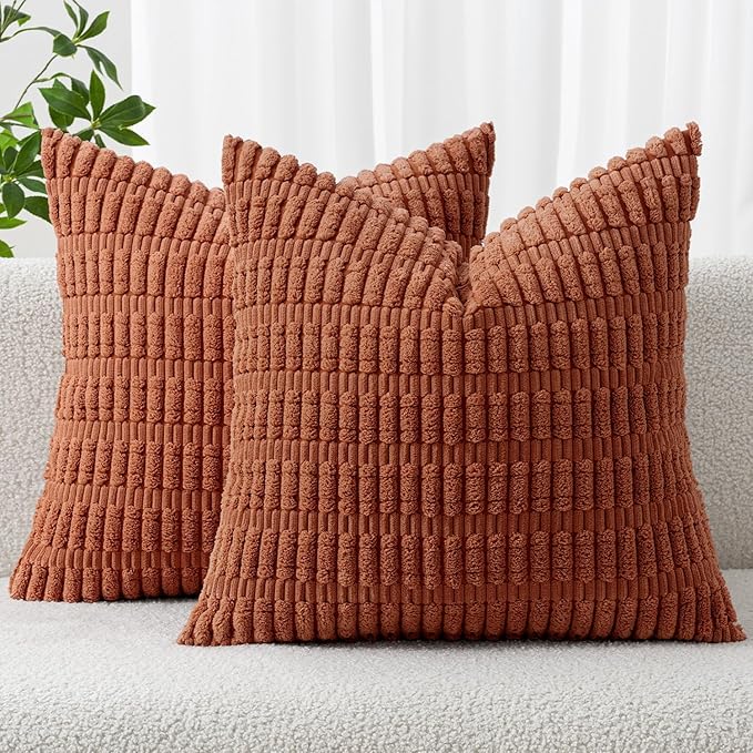 MIULEE Pack of 2 Dark Rust Corduroy Decorative Pillow Covers 20x20 Inch Soft by MIULEE
