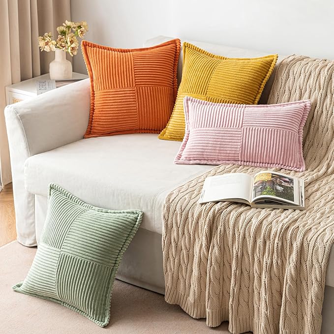 MIULEE Pink Corduroy Decorative Euro Sham Pillow Covers 24x24 Inch - Image 4