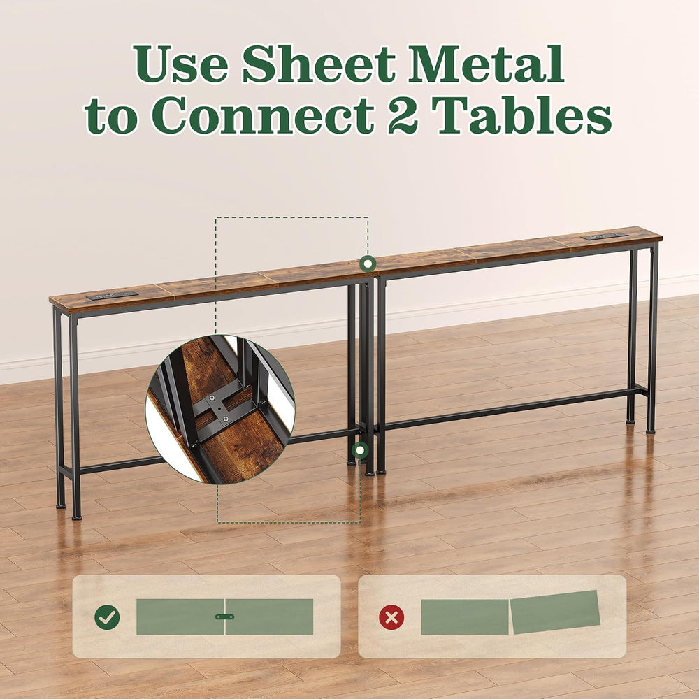 SUPERJARE 39.4 inch Narrow Behind Couch Table with Charging Stations