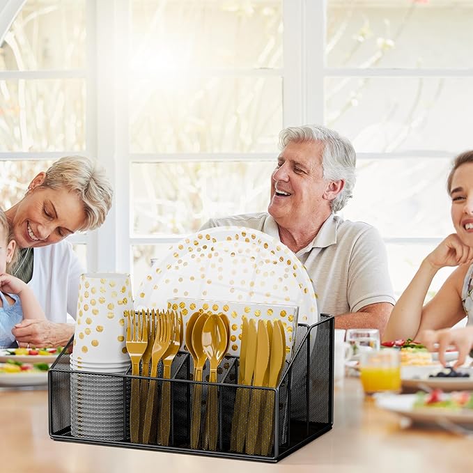 Metal Paper Plate Holder Dispenser, Disposable Paper Plate Utensils Holder - Image 4