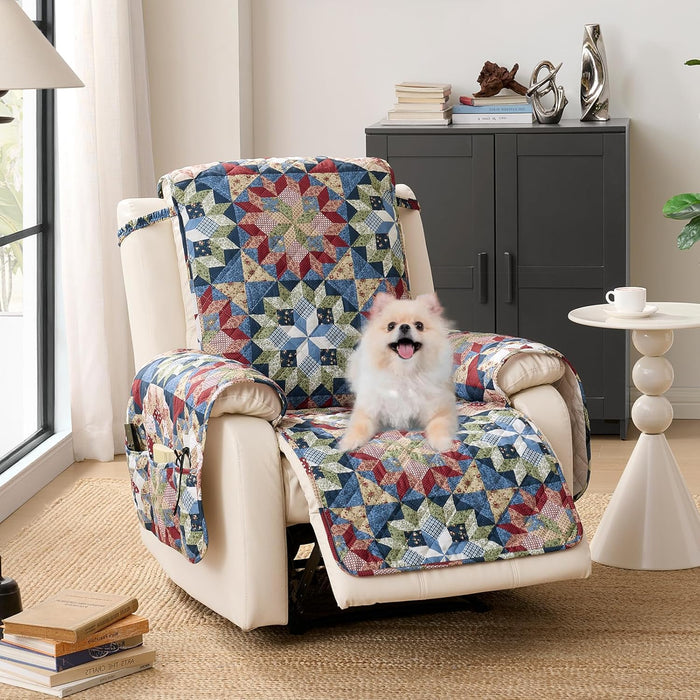 Patchwork Printed Recliner Chair Covers, Soft Quilted Lazy Boy Chair Covers, Pet Friendly Recliner Cover for Sofa Couches, Washable Armchair Slipcovers Covers (Recliner 22", Patchwork Red)