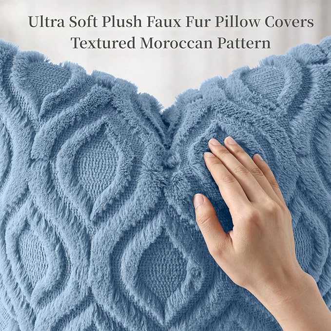 decorUhome Throw Pillow Covers 16x16 Inch Set of 2, Soft Plush Faux Wool Bluen - Image 6