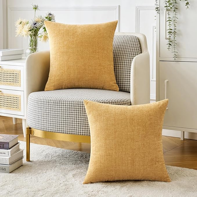 MIULEE Pack of 2 Couch Throw Pillow Covers 18x18 Inch Soft Gold Chenille Pillow - Image 5