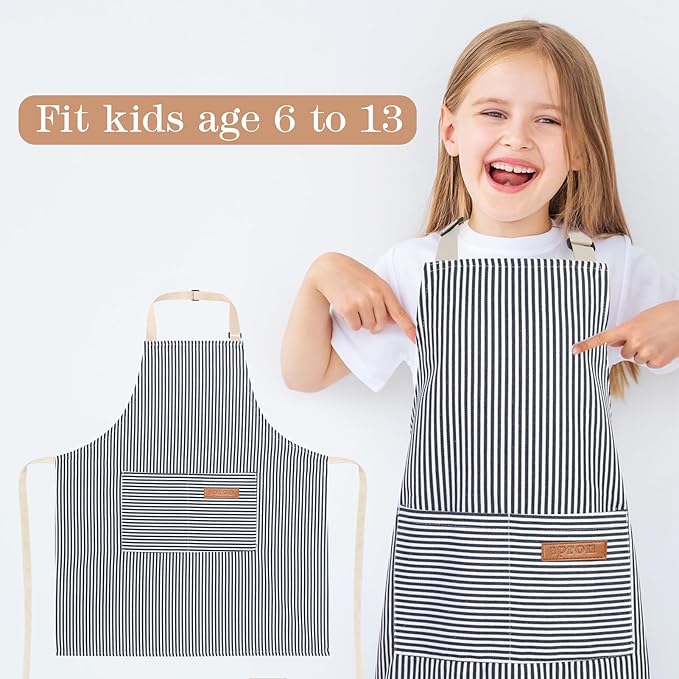 2 Pack Stripes Kids Apron, Kids Cooking Aprons - Image 4