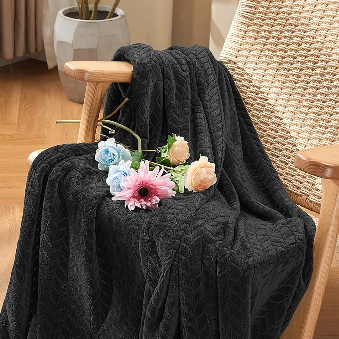 inhand Black Fleece Twin Blanket, Super Soft Flannel Cozy Blankets - Image 2