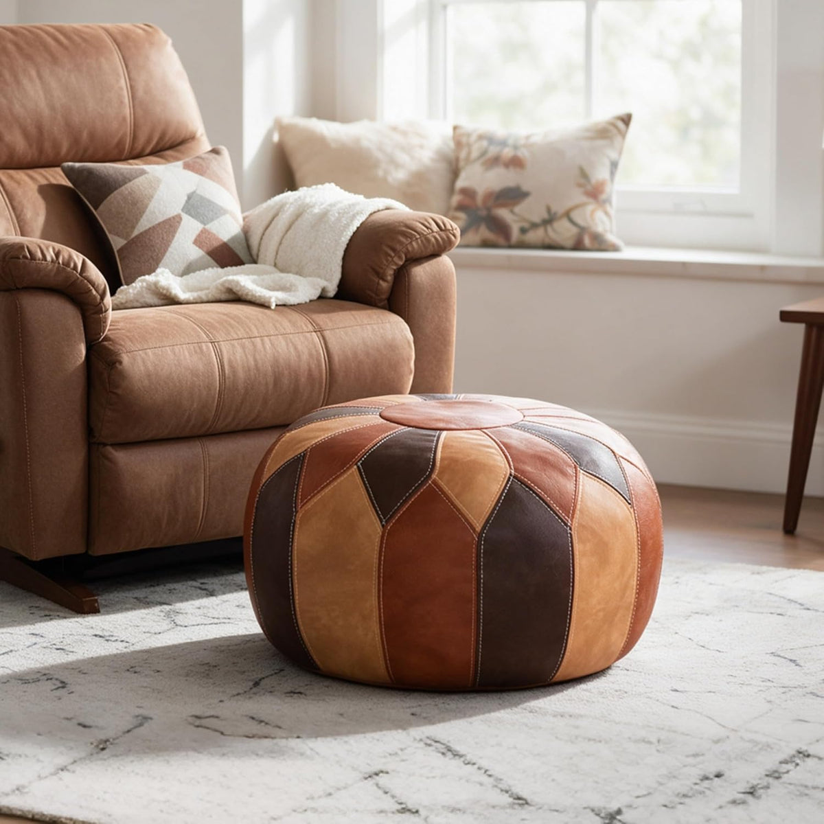 thgonwid unstuffed moroccan faux leather pouf ottoman cover shown in use