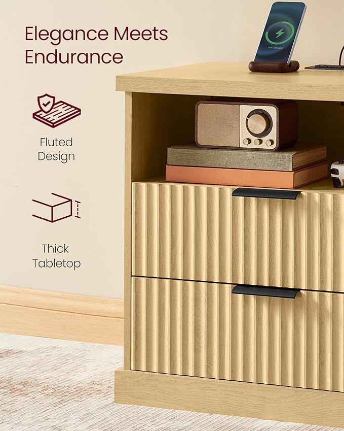 VASAGLE MAXE Collection - Set of 2 Nightstands with Charging Station, Bedside...